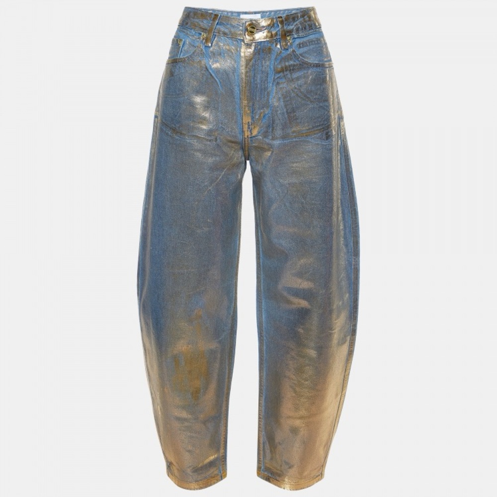 Ganni Gold Foil Denim Stary High Waisted